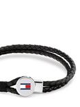 Tommy Hilfiger Leather Double Braided Bracelet, Black/Silver