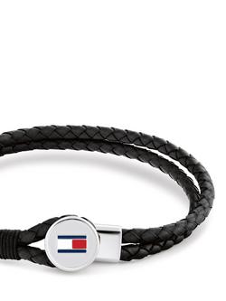 Tommy Hilfiger Leather Double Braided Bracelet, Black/Silver - view 2, Silver