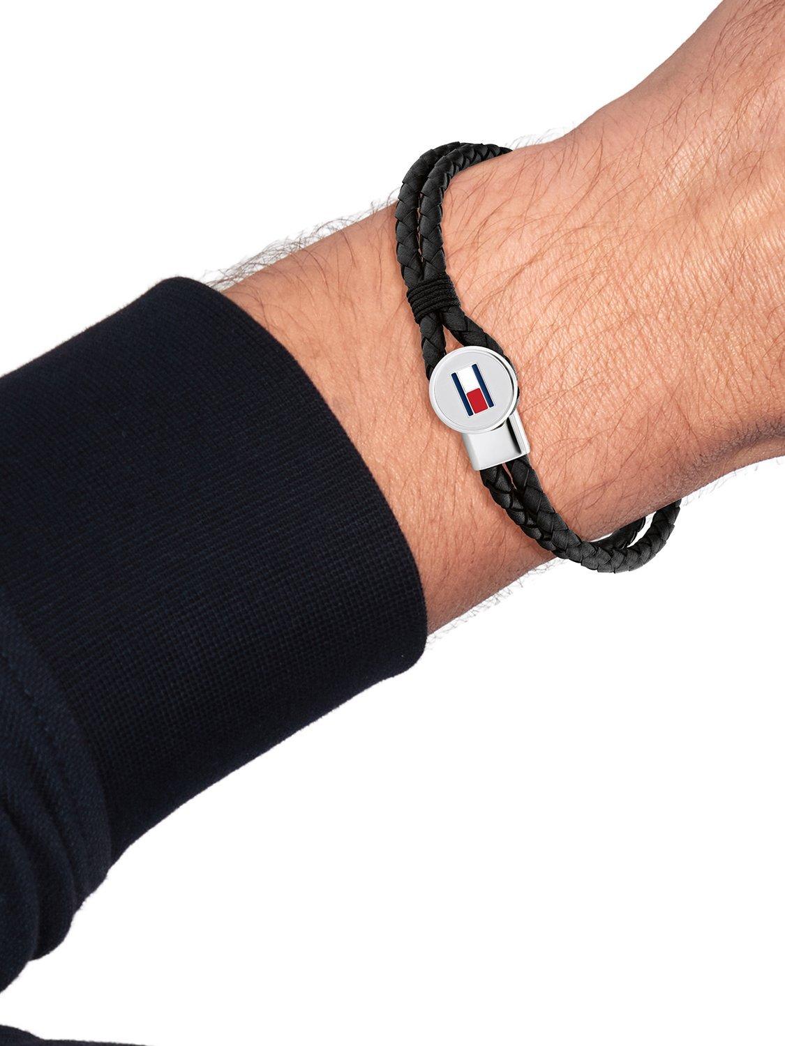 Product image 3 of 4, which shows Tommy Hilfiger Leather Double Braided Bracelet, Black/Silver