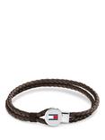 Tommy Hilfiger Leather Double Braided Bracelet, Brown/Silver