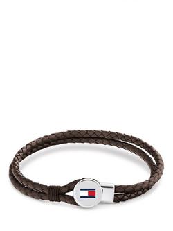 Tommy Hilfiger Leather Double Braided Bracelet, Brown/Silver, Gold