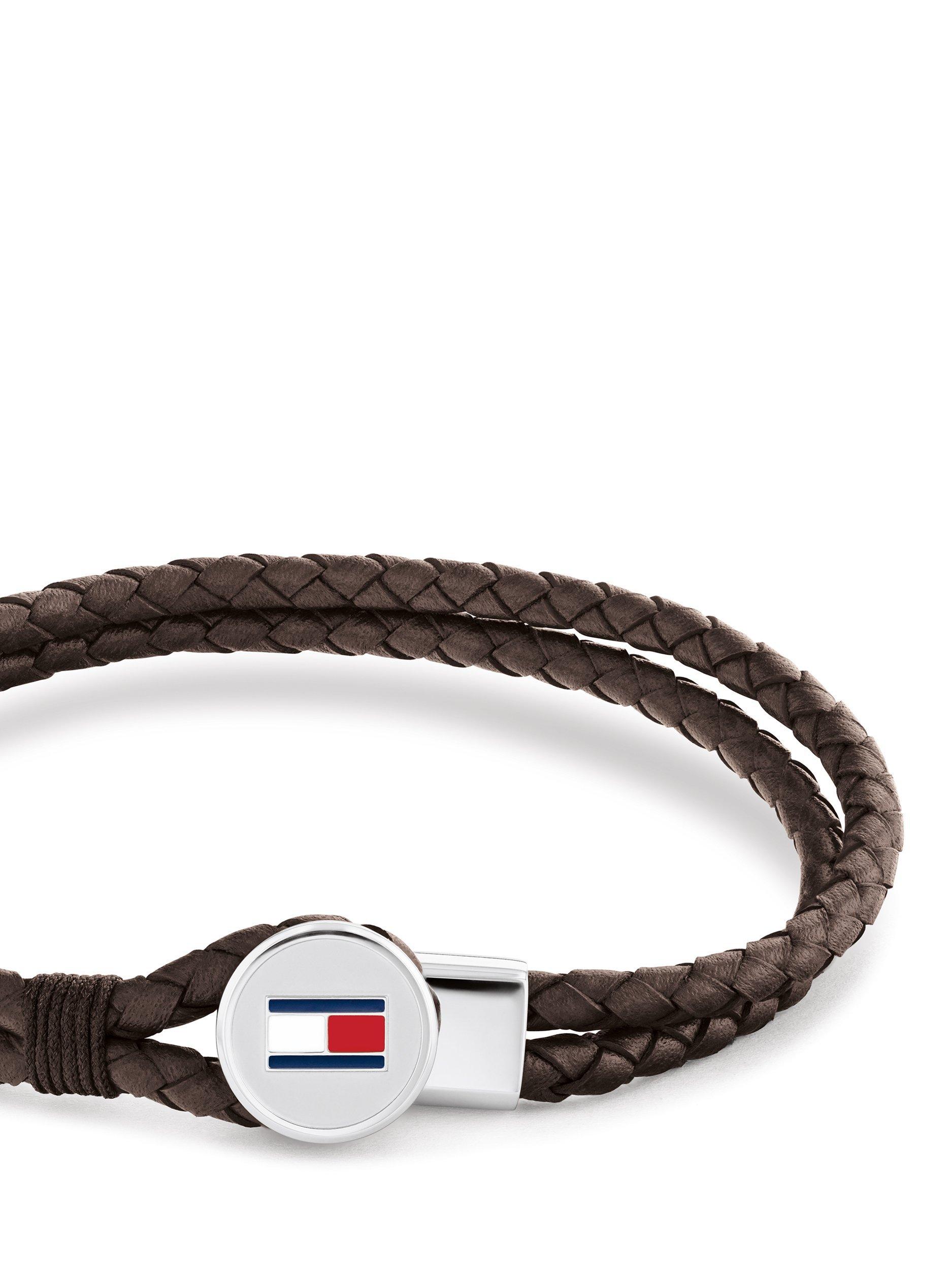 Product image 2 of 4, which shows Tommy Hilfiger Leather Double Braided Bracelet, Brown/Silver