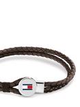 Tommy Hilfiger Leather Double Braided Bracelet, Brown/Silver