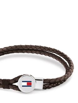 Tommy Hilfiger Leather Double Braided Bracelet, Brown/Silver - view 2, Gold