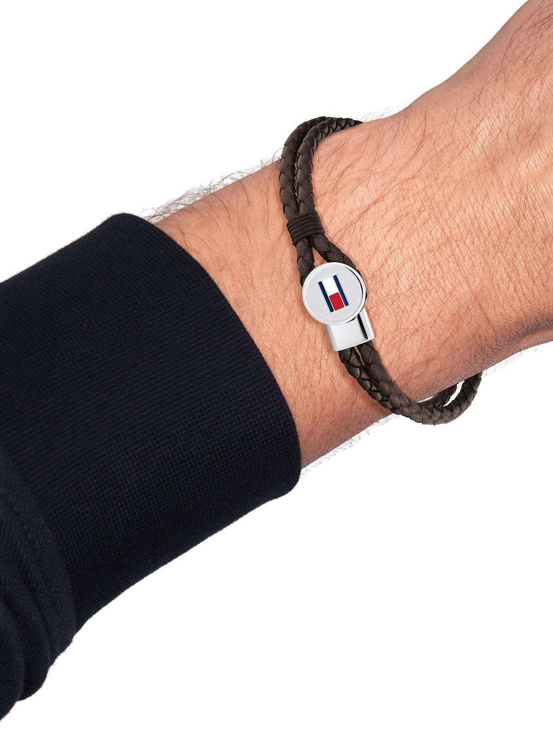 Product image 3 of 4, which shows Tommy Hilfiger Leather Double Braided Bracelet, Brown/Silver