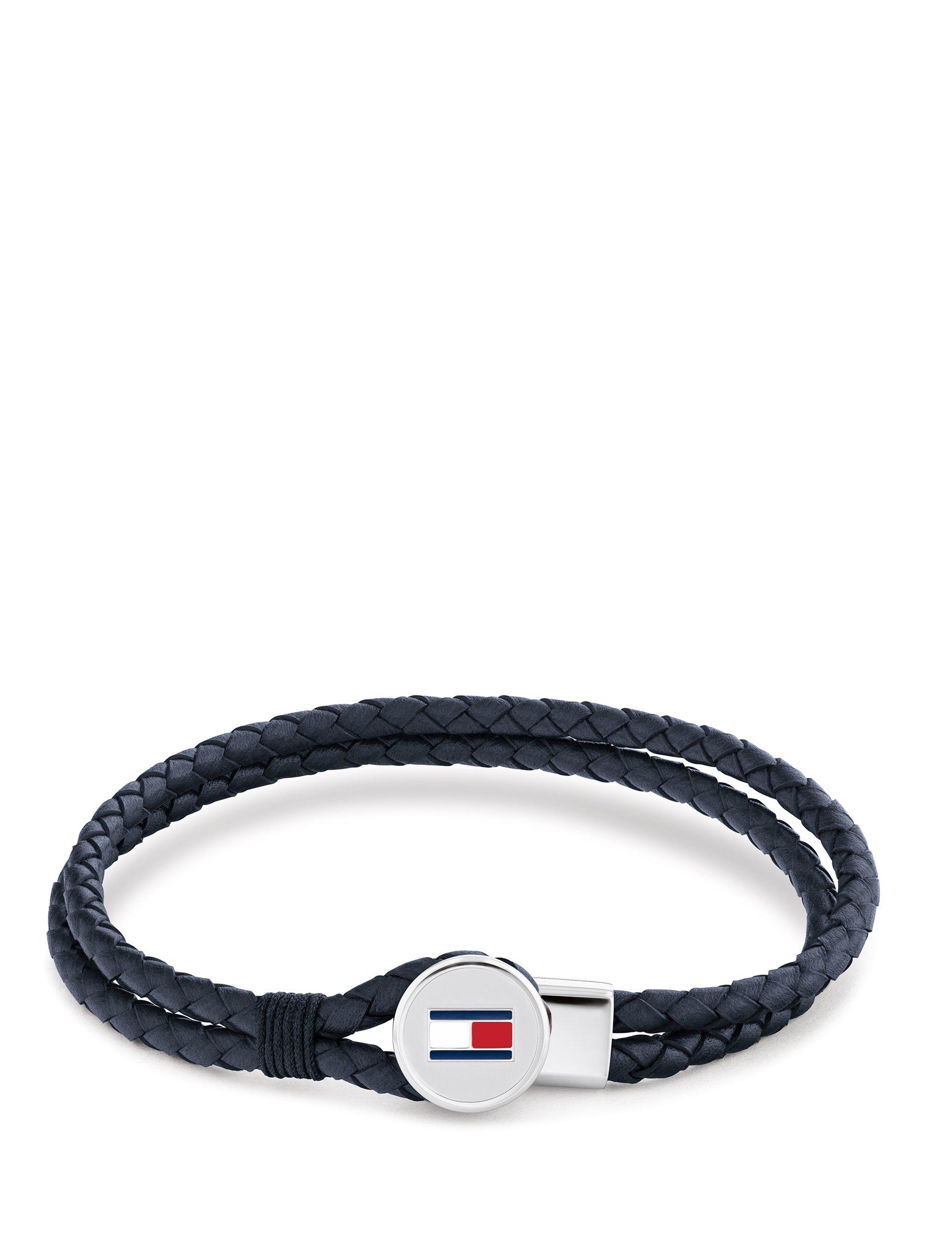 Product image 1 of 4, which shows Tommy Hilfiger Leather Double Braided Bracelet, Navy/Silver