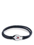 Tommy Hilfiger Leather Double Braided Bracelet, Navy/Silver