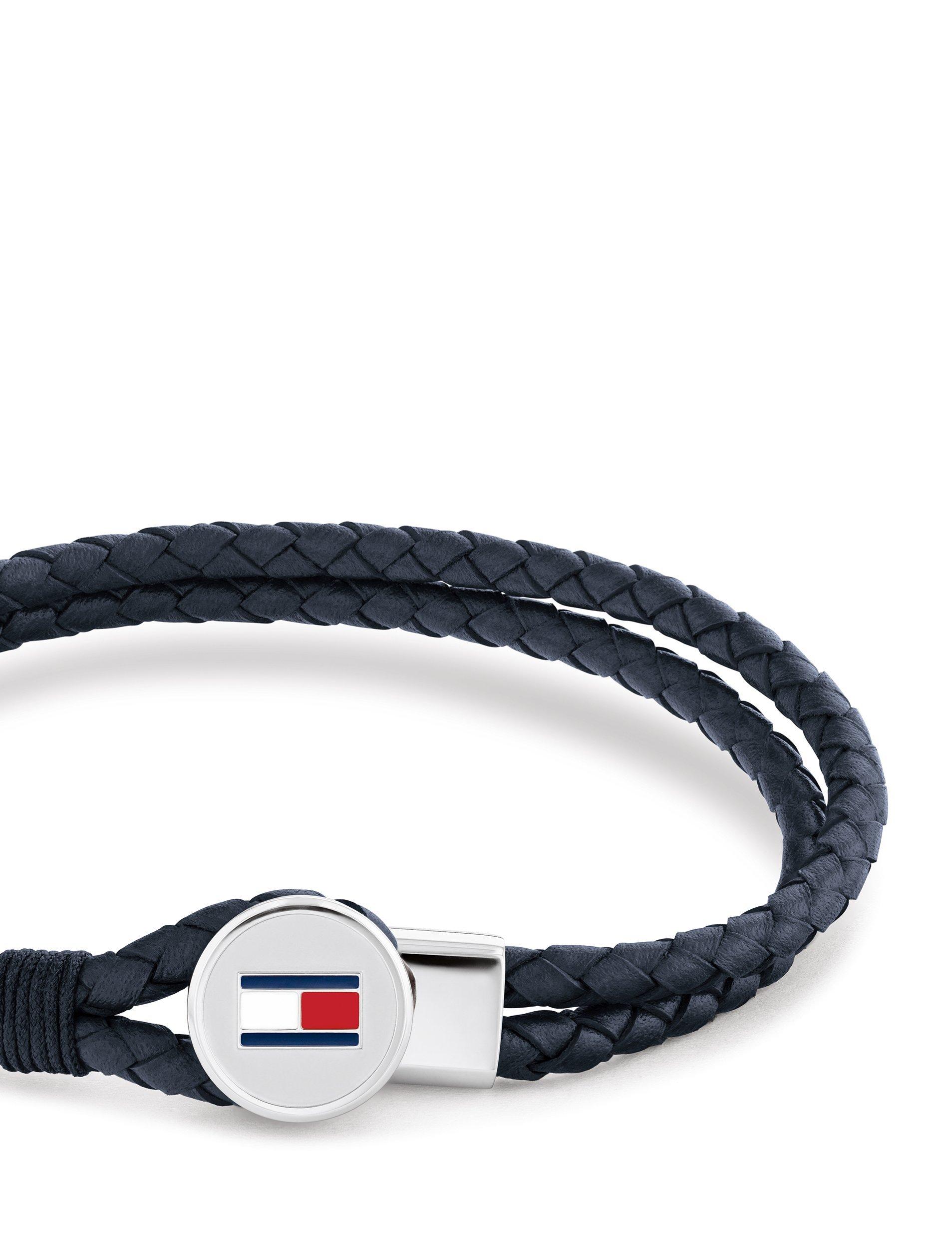 Product image 2 of 4, which shows Tommy Hilfiger Leather Double Braided Bracelet, Navy/Silver