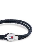 Tommy Hilfiger Leather Double Braided Bracelet, Navy/Silver