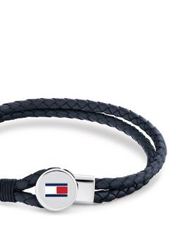 Tommy Hilfiger Leather Double Braided Bracelet, Navy/Silver - view 2, Black