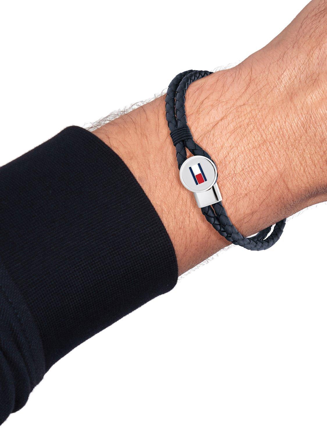 Product image 3 of 4, which shows Tommy Hilfiger Leather Double Braided Bracelet, Navy/Silver