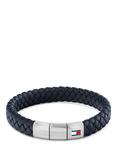 Tommy Hilfiger Leather Braided Bracelet, Black/Silver