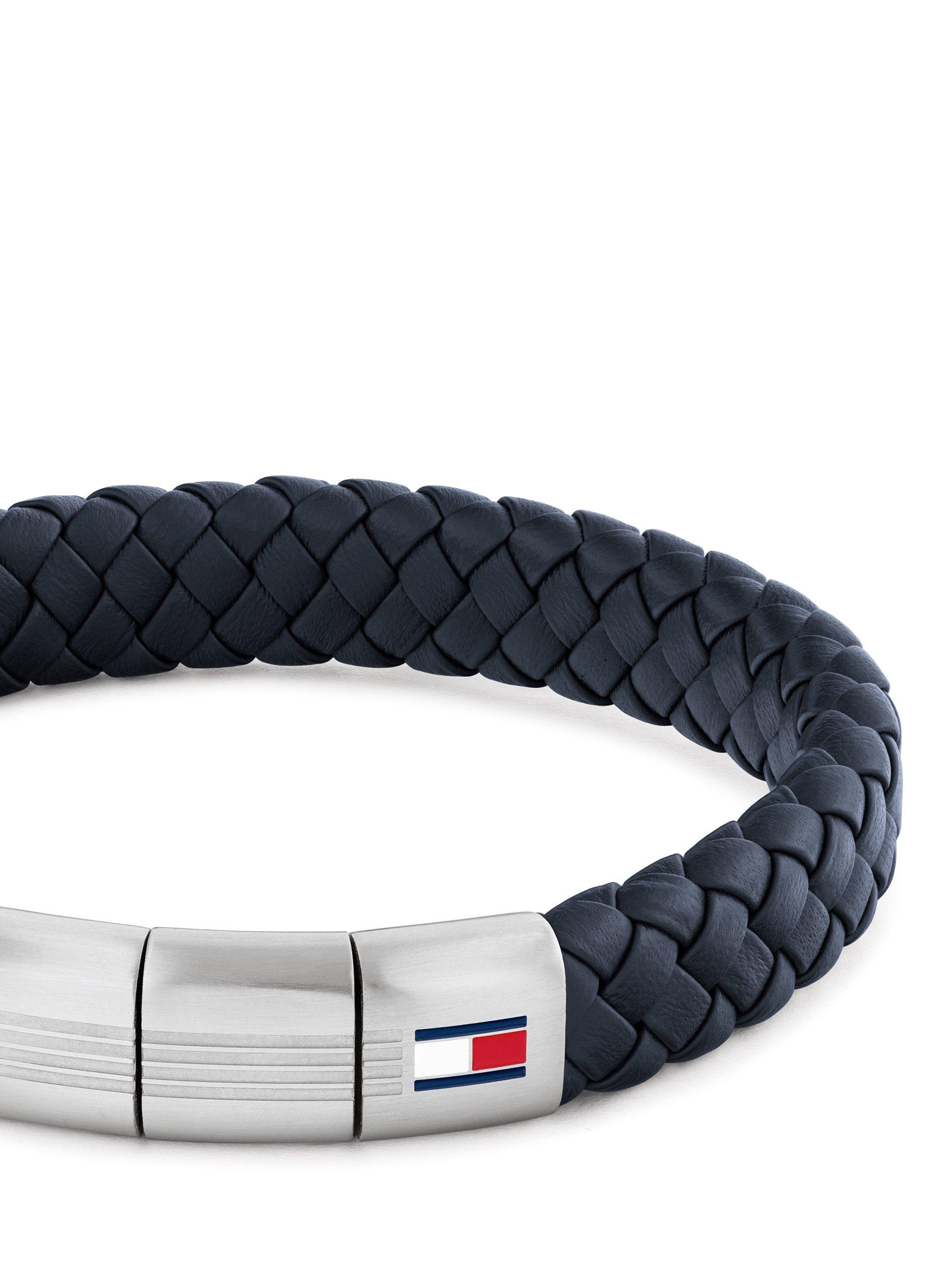 Product image 2 of 4, which shows Tommy Hilfiger Leather Braided Bracelet, Black/Silver