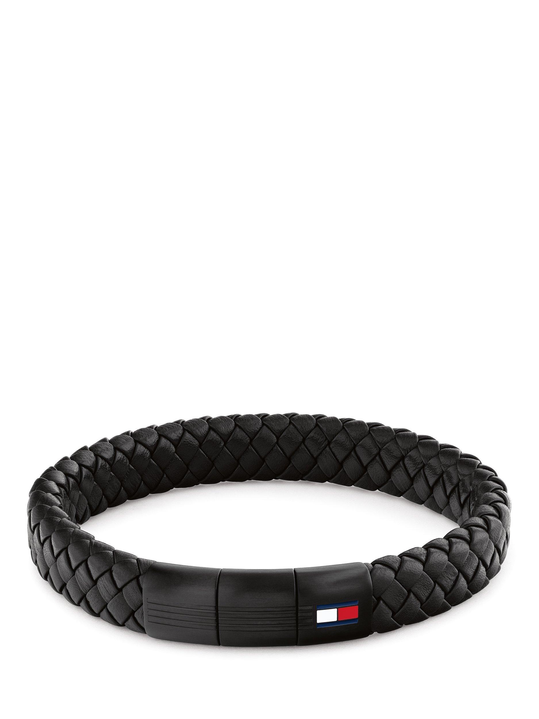 Product image 1 of 3, which shows Tommy Hilfiger Leather Braided Bracelet, Black