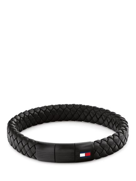Tommy Hilfiger Leather Braided Bracelet, Black, Black
