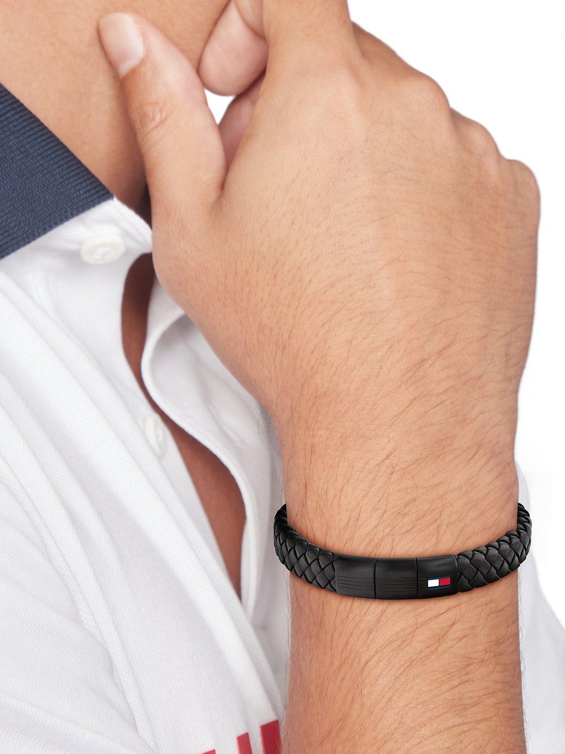 Product image 3 of 3, which shows Tommy Hilfiger Leather Braided Bracelet, Black