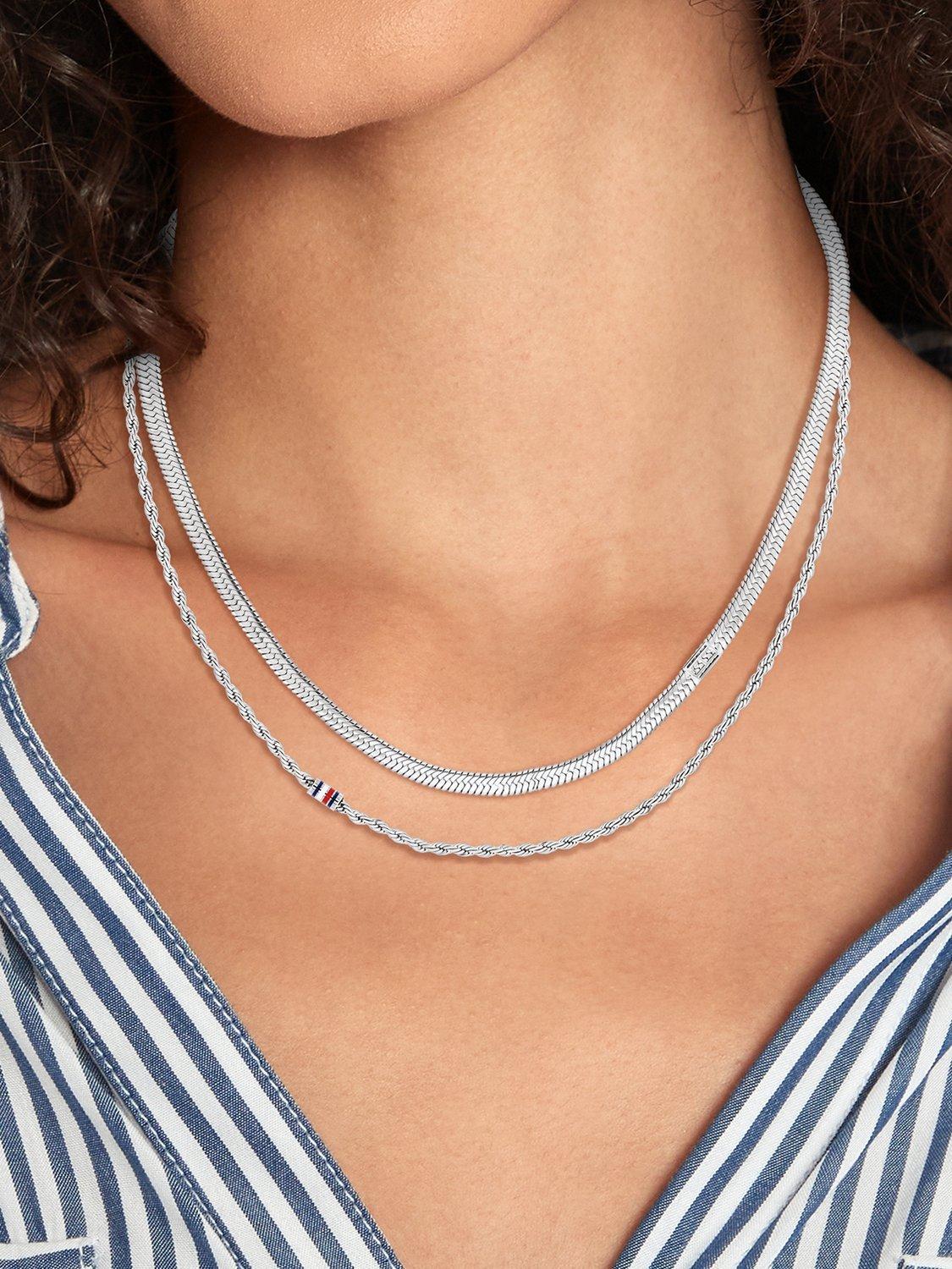 Product image 3 of 4, which shows Tommy Hilfiger Double Row Chain Necklace, Silver