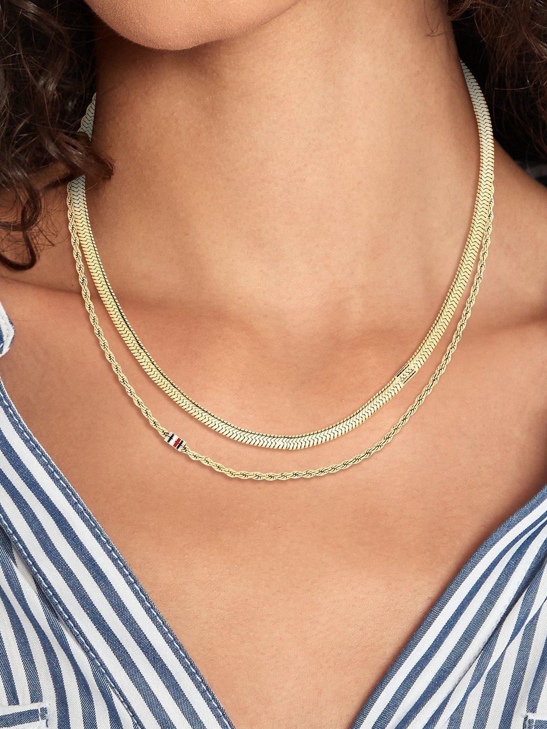 Product image 3 of 4, which shows Tommy Hilfiger Double Row Chain Necklace, Gold