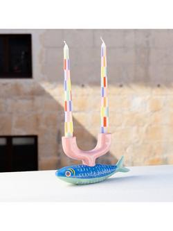 Talking Tables Bon Appetit Tapered Check Dinner Candle, Pack of 2, Multi - view 2, Multi