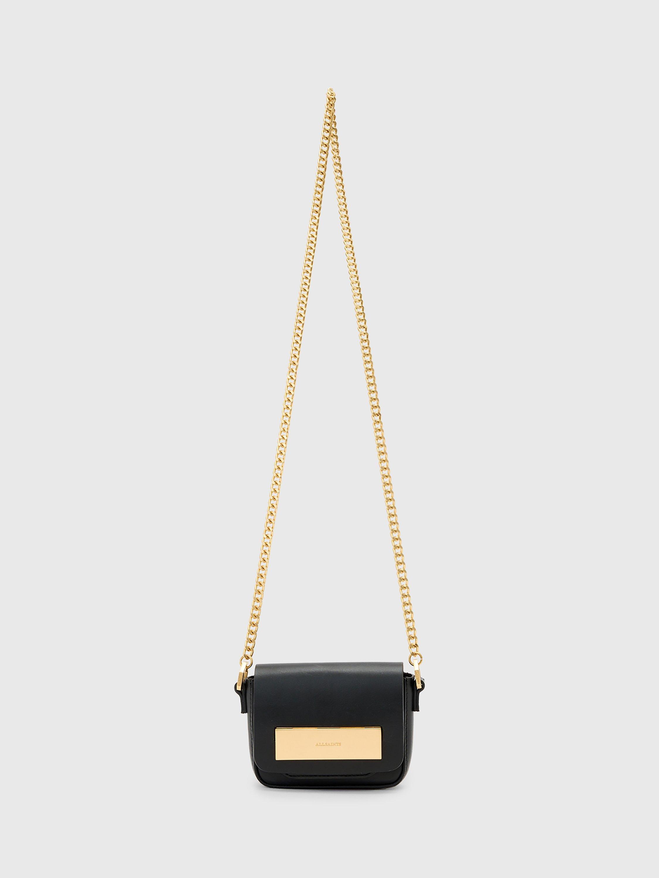 Product image 1 of 6, which shows AllSaints Ella Leather Chain Crossbody Bag, Black