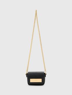 AllSaints Ella Leather Chain Crossbody Bag, Black, Black