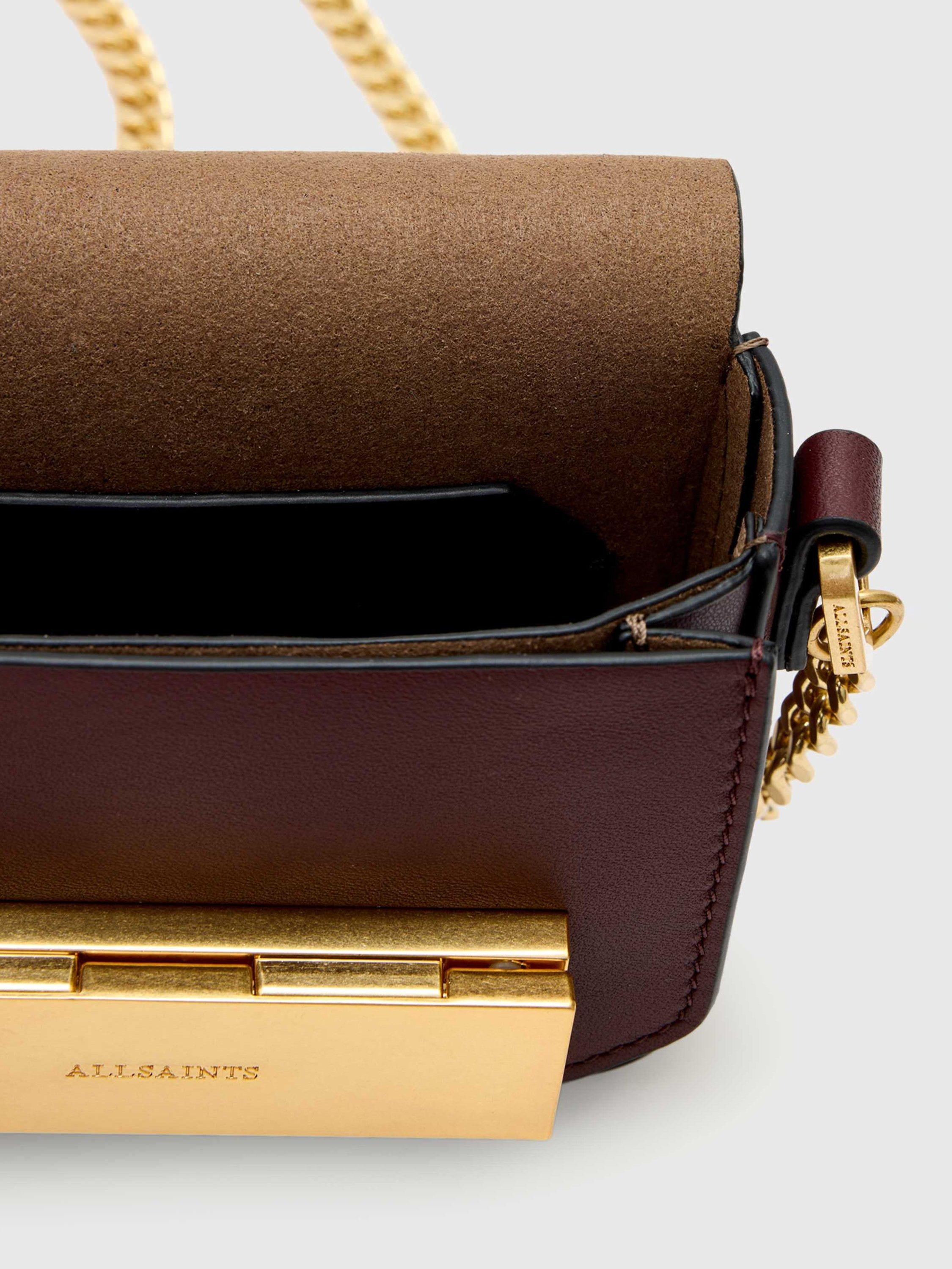 Product image 2 of 5, which shows AllSaints Etta Chain Leather Crossbody Bag, Dark Red