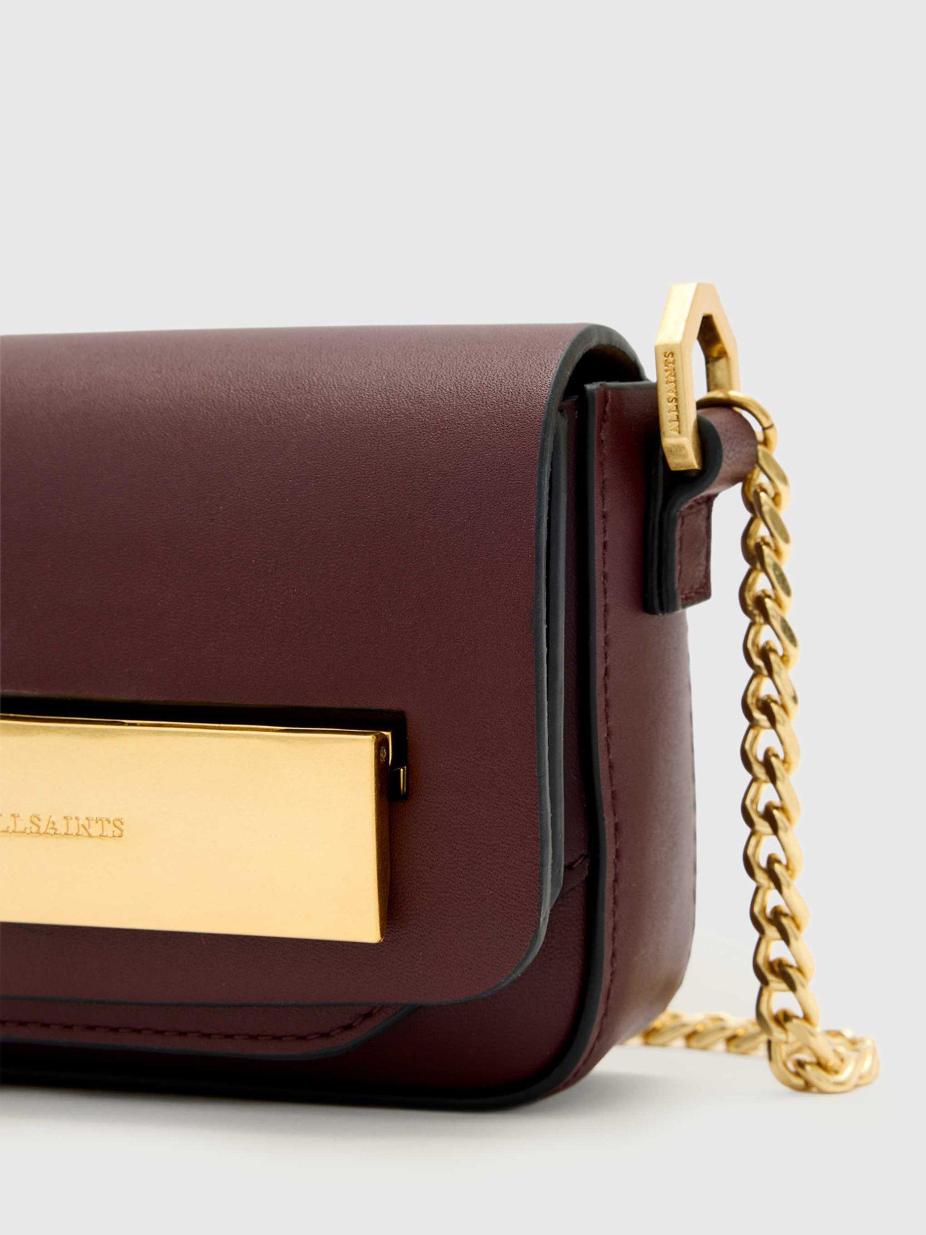 Product image 5 of 5, which shows AllSaints Etta Chain Leather Crossbody Bag, Dark Red