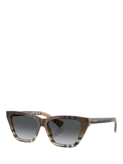 Burberry BE4468 Women's Polarised Cat Eye Sunglasses, Check Sand Gradient/Grey Gradient, Check Sand Gradient/Grey Gradient