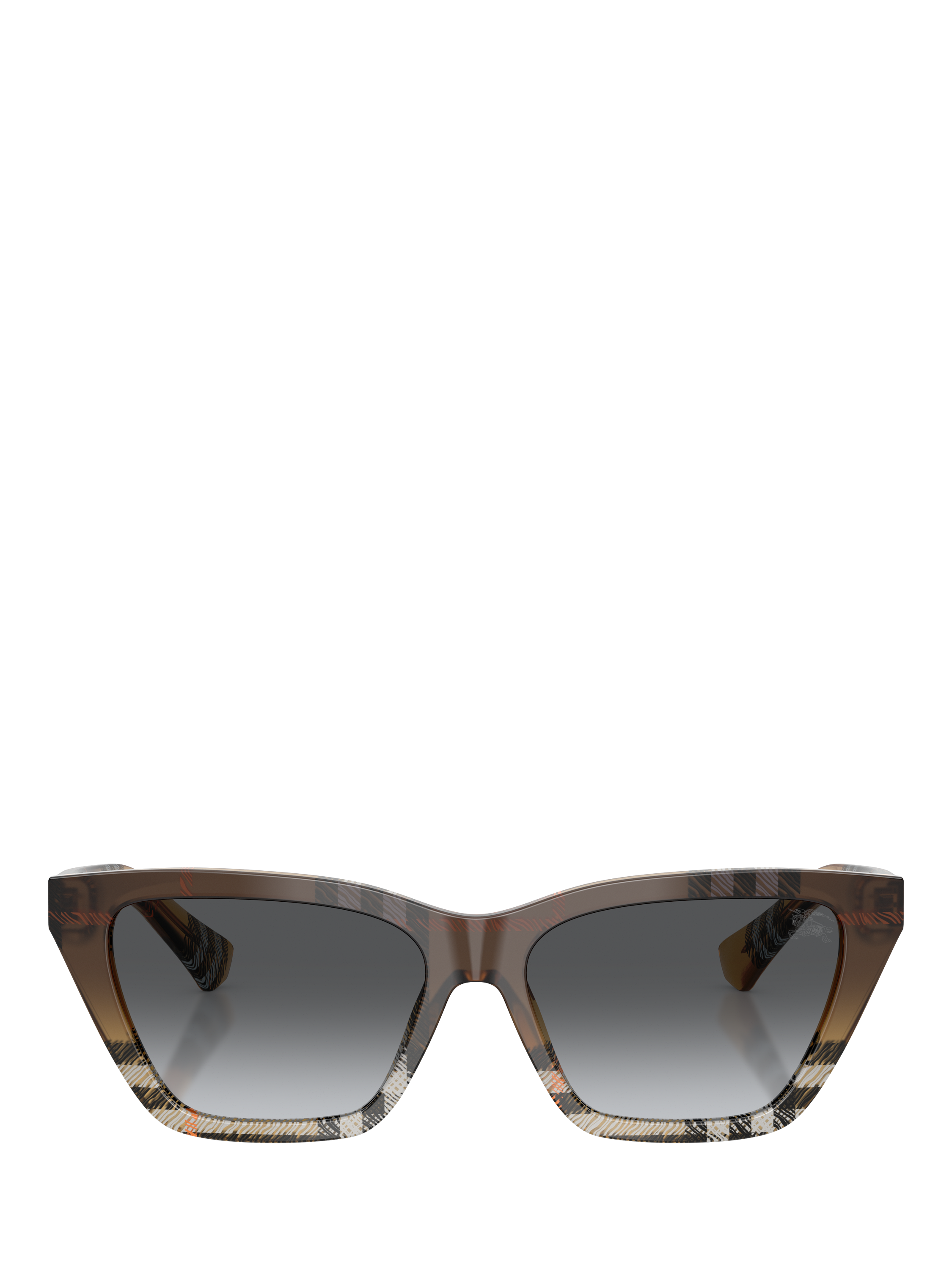 Product image 2 of 5, which shows Burberry BE4468 Women's Polarised Cat Eye Sunglasses, Check Sand Gradient/Grey Gradient