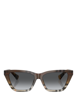 Burberry BE4468 Women's Polarised Cat Eye Sunglasses, Check Sand Gradient/Grey Gradient - view 2, Check Sand Gradient/Grey Gradient
