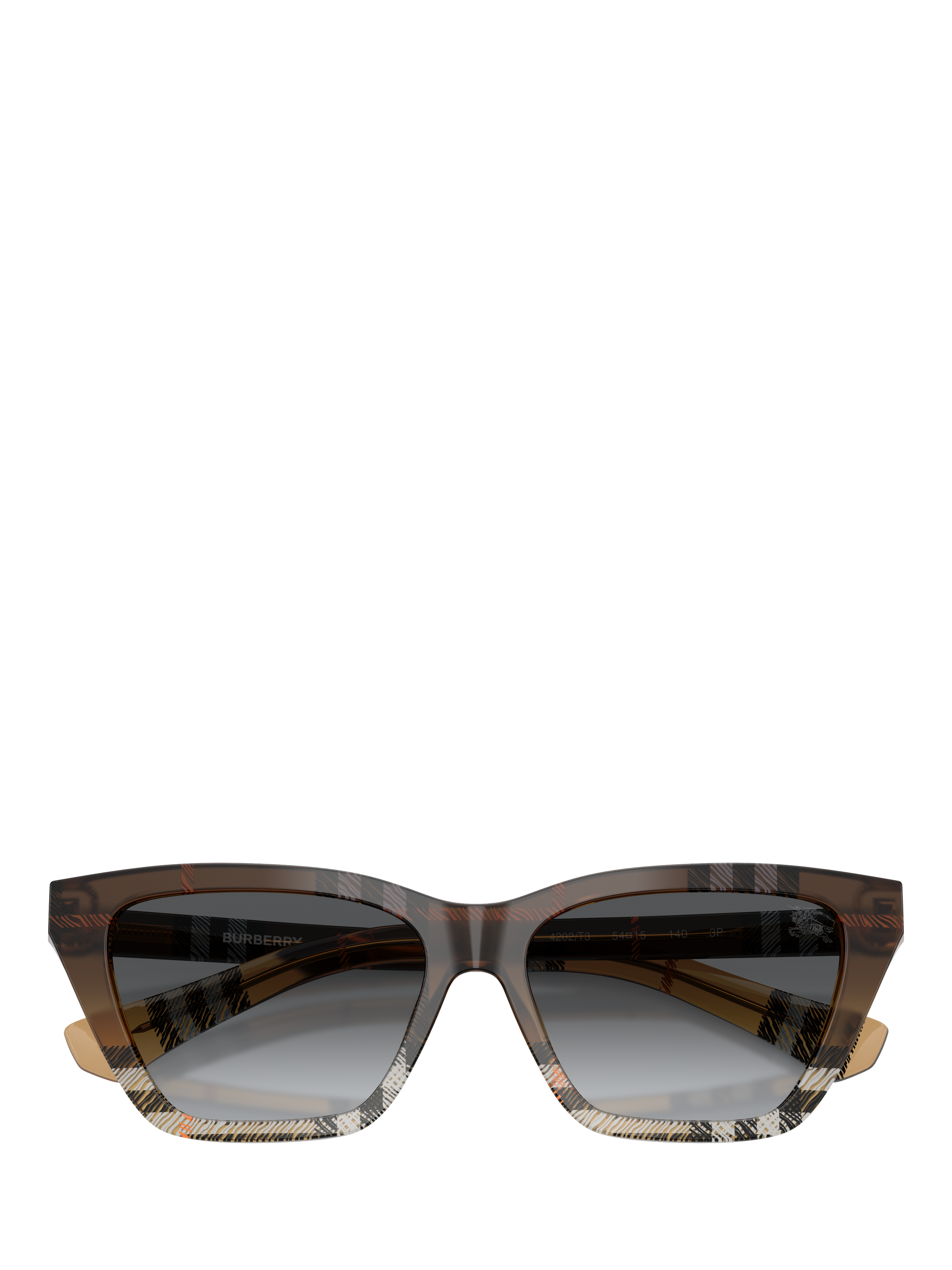 Product image 5 of 5, which shows Burberry BE4468 Women's Polarised Cat Eye Sunglasses, Check Sand Gradient/Grey Gradient