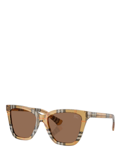 Burberry BE4470 Women's Square Sunglasses, Check Sand/Brown, Check Sand/Brown