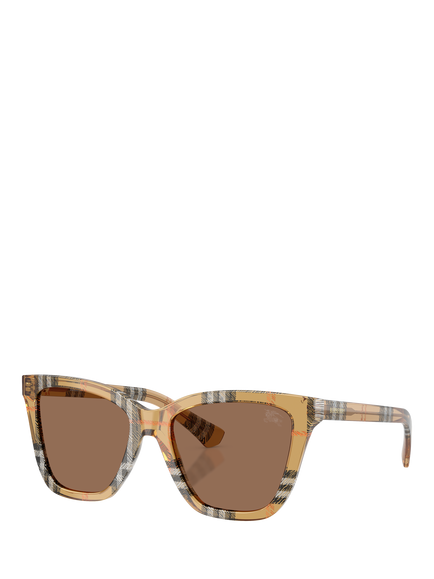 Burberry BE4470 Women's Square Sunglasses, Check Sand/Brown, Check Sand/Brown