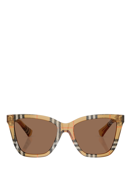 Burberry BE4470 Women's Square Sunglasses, Check Sand/Brown - view 2, Check Sand/Brown