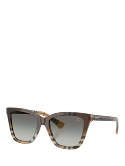 Burberry BE447 Women's Square Sunglasses, Check Gradient Sand/Grey Gradient, Check Gradient Sand/Grey Gradient