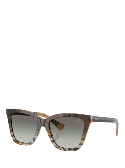 Burberry BE447 Women's Square Sunglasses, Check Gradient Sand/Grey Gradient, Check Gradient Sand/Grey Gradient