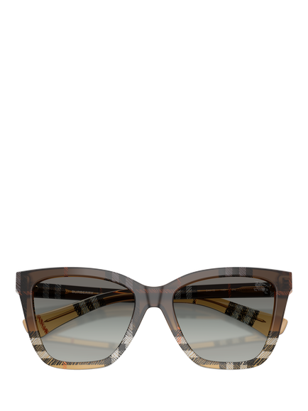 Burberry BE447 Women's Square Sunglasses, Check Gradient Sand/Grey Gradient, Brown