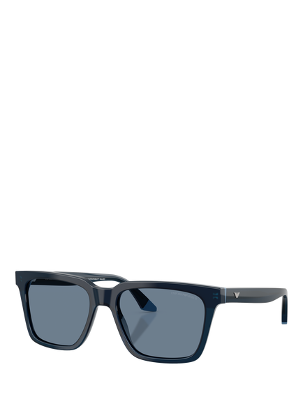 Emporio Armani EA4260 Men's Polarised Square Sunglasses, Shiny Opal Blue/Light Blue, Shiny Opal Blue/Light Blue