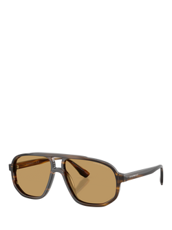 Emporio Armani EA4263 Men's Aviator Sunglasses, Striped Dark Green/Brown, Striped Dark Green/Brown