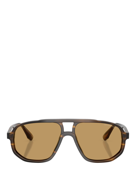 Emporio Armani EA4263 Men's Aviator Sunglasses, Striped Dark Green/Brown - view 2, Striped Dark Green/Brown
