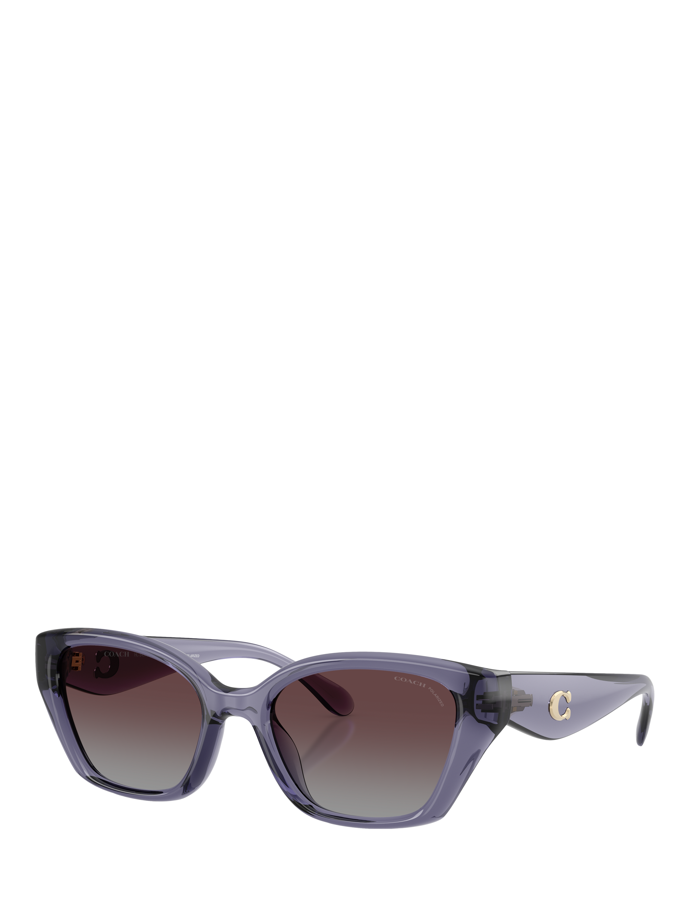 Product image 1 of 5, which shows Coach HC8434 Women's Polarised Irregular Sunglasses, Transparent Violet/Violet Gradient