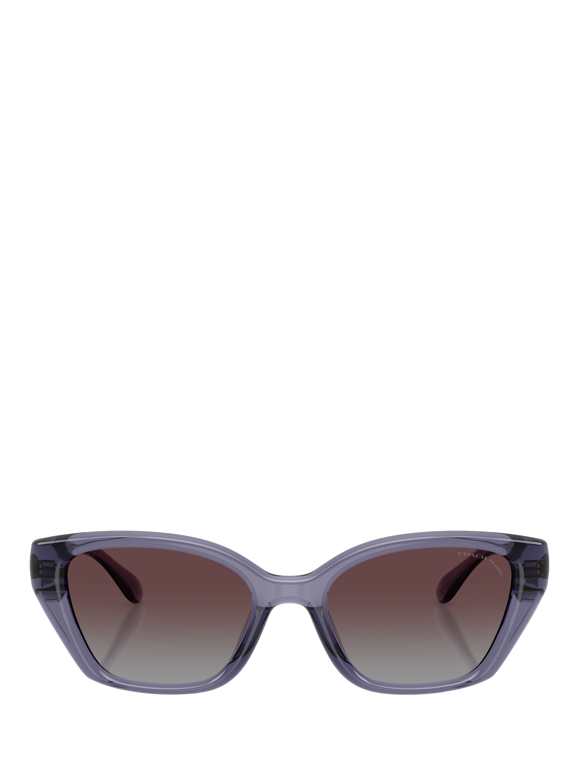 Product image 2 of 5, which shows Coach HC8434 Women's Polarised Irregular Sunglasses, Transparent Violet/Violet Gradient