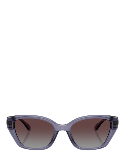 Coach HC8434 Women's Polarised Irregular Sunglasses, Transparent Violet/Violet Gradient - view 2, Transparent Violet/Violet Gradient