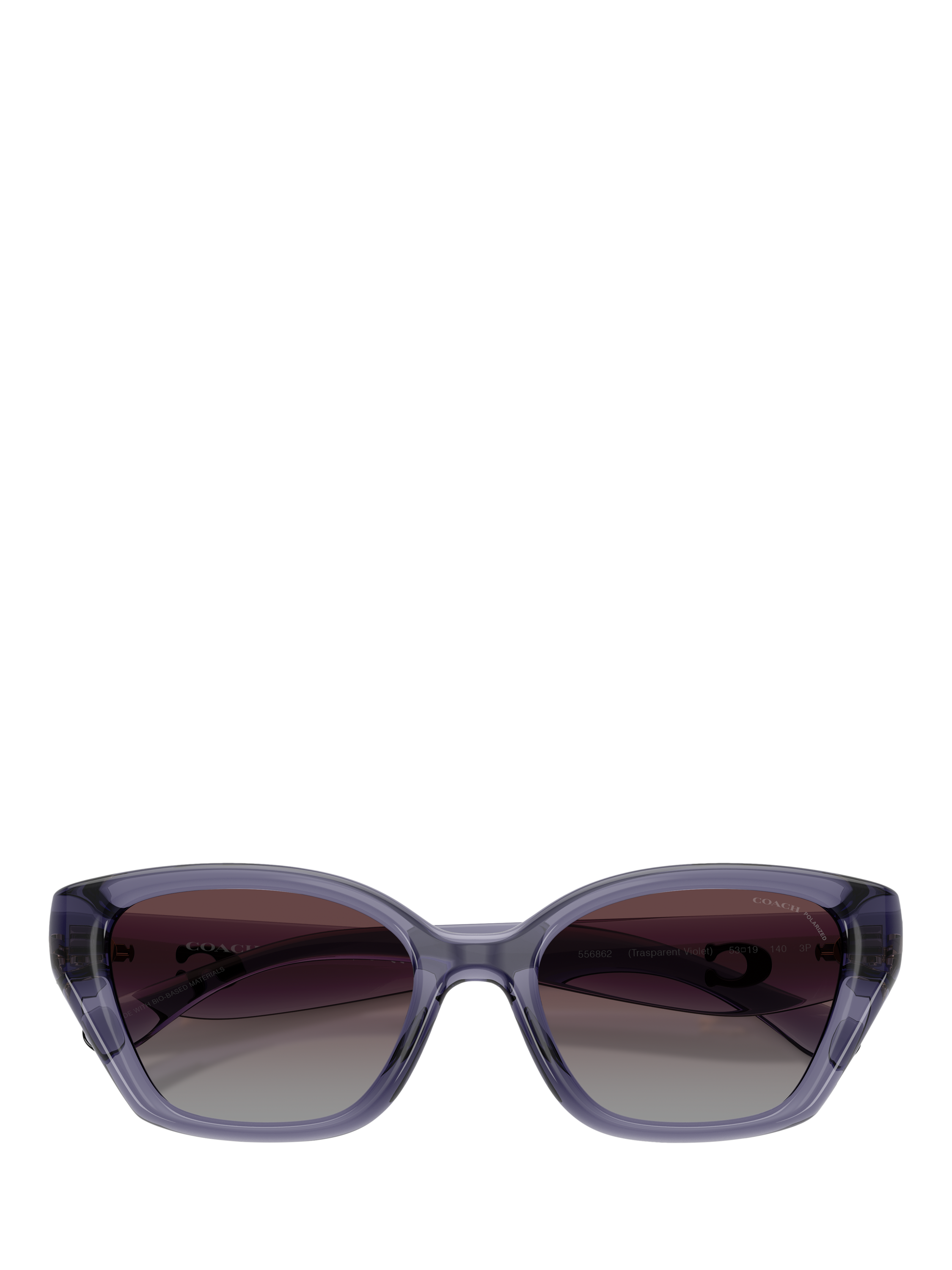 Product image 5 of 5, which shows Coach HC8434 Women's Polarised Irregular Sunglasses, Transparent Violet/Violet Gradient