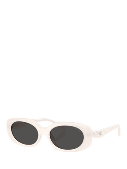 Coach HC8443 Women's Oval Sunglasses, Milky Cloud/Grey, Milky Cloud/Grey