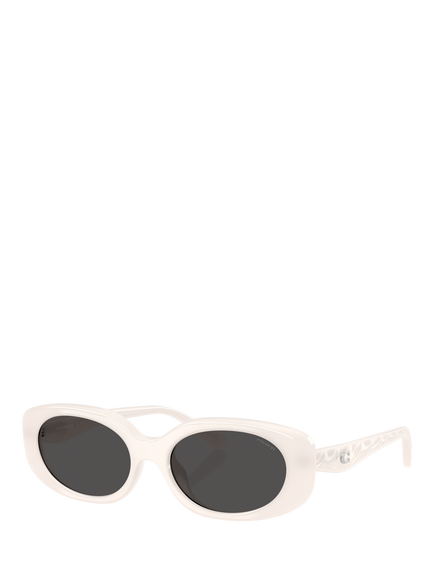 Coach HC8443 Women's Oval Sunglasses, Milky Cloud/Grey, Milky Cloud/Grey