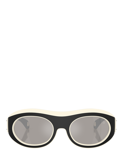 Moncler ME8015 Unisex Oval Sunglasses, Butter/Black - view 2, Butter/Black