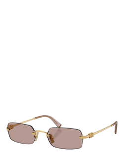 Miu Miu MU B50S5 Women's Rectangular Sunglasses, Gold/Brown, Gold/Brown