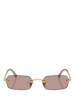 Miu Miu MU B50S5 Women's Rectangular Sunglasses, Gold/Brown - view 2, Gold/Brown