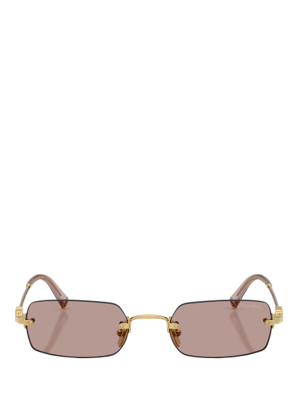 Miu Miu MU B50S5 Women's Rectangular Sunglasses, Gold/Brown - view 2, Gold/Brown